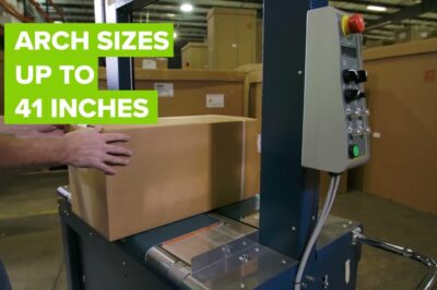 Demo of a machine that automatically straps items.